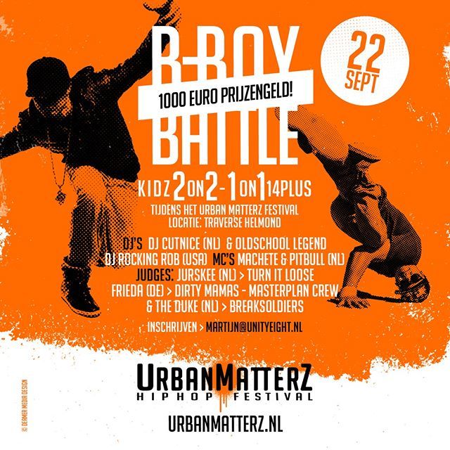 AANMELDEN BREAKDANCE BATTLE 2019!
B-Boys &amp; Girls kunnen zich vanaf vandaag aanmelden voor de Breakdance Battle tijdens het UrbanMatterz Urban &amp; HipHop Festival 5th edition op 22 september!

PRIJZENGELD
De battles gaan snel, en zijn snoeihard maar rechtva… ift.tt/2LSlgbd