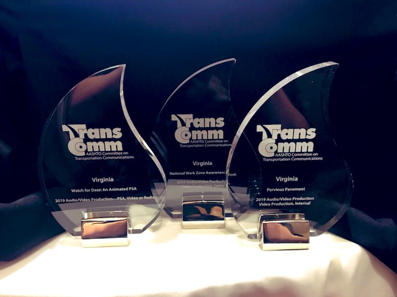 VaDOT's tweet image. #VDOT took home *FOUR* #TransComm awards today! @VaDOT is our name, transportation communications is our game @TransComm 🥳🥇🏆🎬🛣