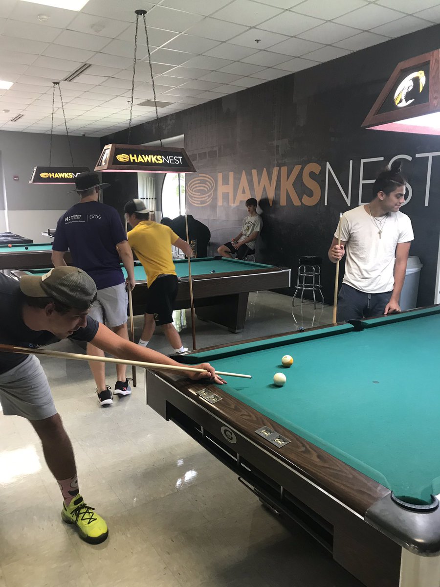 Griff6363's tweet photo. Yellow team on the billiards and video games waiting on their turn to bowl. #blackoryellow #BeAMan https://t.co/RKIKRgS6i0