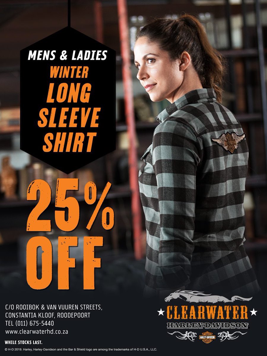 Get 25% OFF Mens &amp; Ladies Winter Long Sleeve Shirts from Clearwater Harley-Davidson. Chat to Susan on 011-675-5440 for more info. 

#clearwaterharley #harleydavidson #winter #fashion #roodepoort