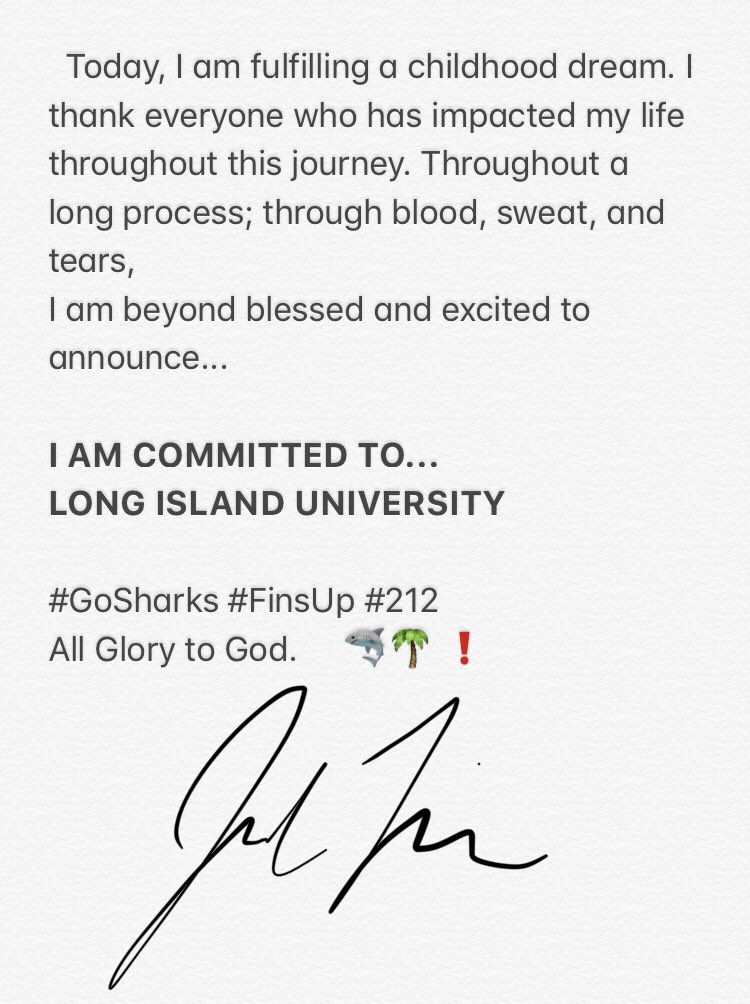 JakeTTimm's tweet photo. COMMITTED❗️🦈🌴 #FinsUp #GoSharks @CoachRagonesi @LIUSharksFB @FBCoachCollins https://t.co/M1RR4Nc0mZ