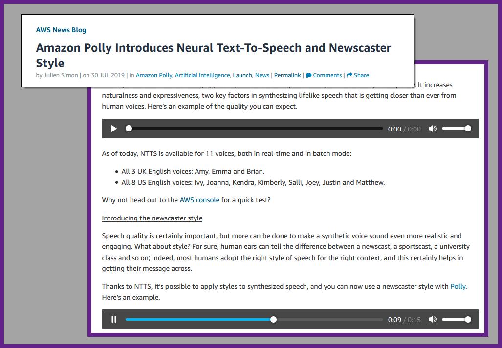 jeffbarr's tweet image. Amazon Polly Introduces Neural Text-To-Speech and Newscaster Style - amzn.to/2YsqBYV #AWS
