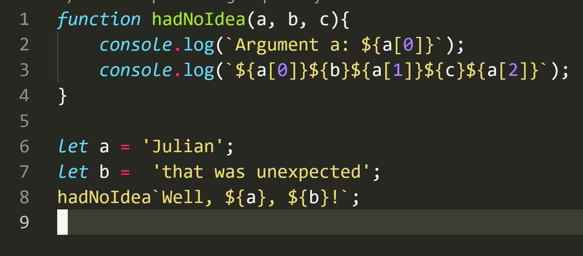 jjeadon's tweet image. What?! That is so cool! #JS #JavaScript #StringInterpolation #100DaysOfCode
@radhikamorabia @nicole_codes