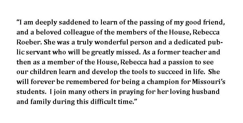 Speaker @elijahhaahr full statement on the passing of Rep. Rebecca Roeber #moleg