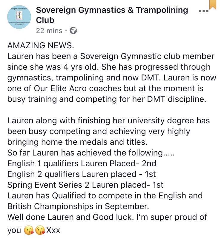 SovereignGC's tweet image. Please see below for amazing news regarding one of our elite coaches. Accompanying video can be found on Facebook.