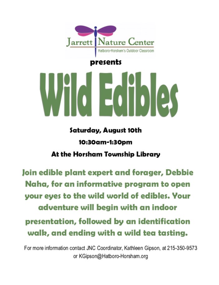 HHJarrettNature's tweet photo. COMING UP: Saturday, August 10th from 10:30am-1:30pm meet at the Horsham Library for an incredible program about wild edible plants! https://t.co/WiwilxurJ2
