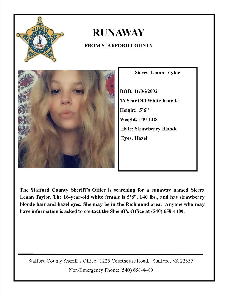 Staffordcosheriff On Twitter Runaway The Stafford Sheriff S