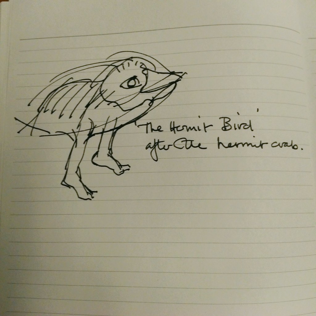 memorypalace's tweet image. Doodle a character from those childhood memories -mine of trying to draw hermit birds a version of hermit crabs with wings #ArtTimeMachine   #64millionartists #doodle