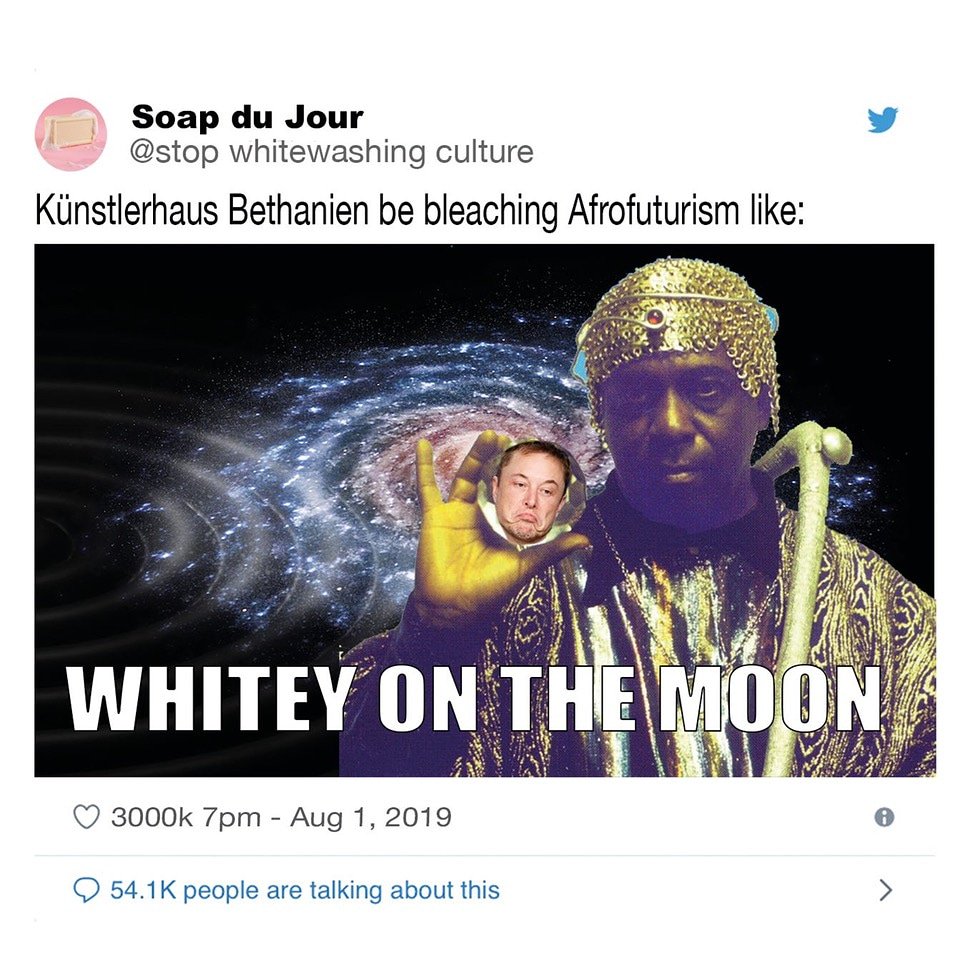 SdJcollective's tweet photo. After successfully completing our first mission (refusing #dicksoup at #berlingalleryweekend), we are relaunching the SDJ-rocket to defeat #whitewashing at #künstlerhausbethanien. Stay tuned! 🚀
#whiteyonthemoon #berlin #sdjcollective #elonmusk https://t.co/ZL7PcrpzwA