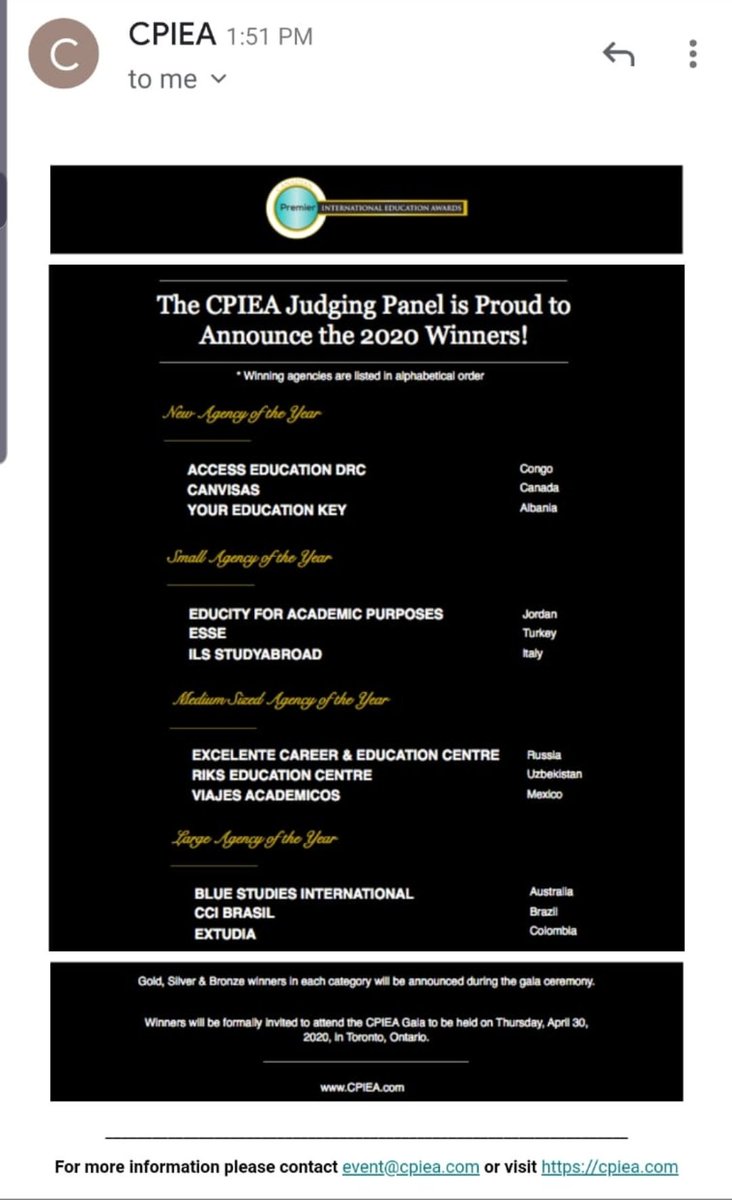 AccessEducatio2's tweet image. Access Education DRC, meilleure nouvelle agence de recrutement pour étudiants internationaux. Nous seront à Toronto en Avril 2020 pour recevoir le prix. #1 CPIEA 2020.