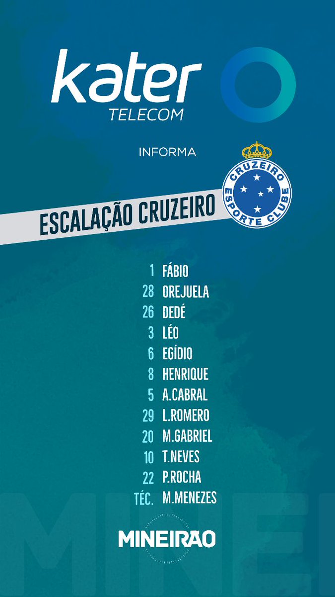 Mineirao's tweet photo. @Cruzeiro DEFINIDO! O que acharam da escalação? #FazerADiferença #CRUxRIV #KaterTelecom https://t.co/Rfar56FM2m