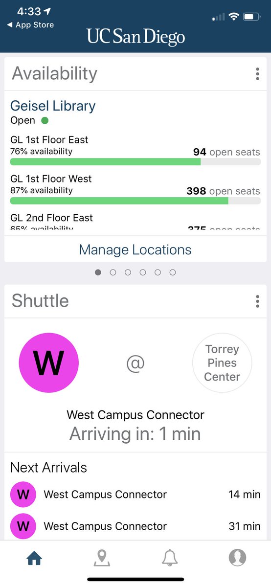 Real time availability for key campus locations like RIMAC, Geisel, Price Center and more now available in the <a href="/UCSanDiego/">UC San Diego</a> mobile app! mobile.ucsd.edu.