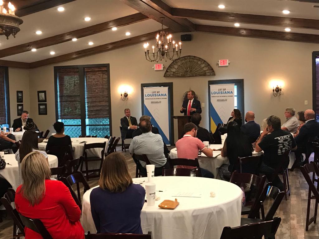 AFPFLA's tweet image. We’ve got another great crowd tonight in Monroe for the #LiftUpLouisiana tour with @JohnKayJr, @CReneeAmar, and Senators Mike Walsworth and Neil Riser. #lalege #lagov