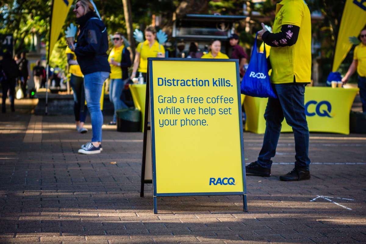 RACQOfficial's tweet photo. Our Phone Fairies were out in force this morning, teaching people how to set 'do not disturb' while driving on their phones and giving away free coffee! #SetYourPhone https://t.co/RumbcCKSKX