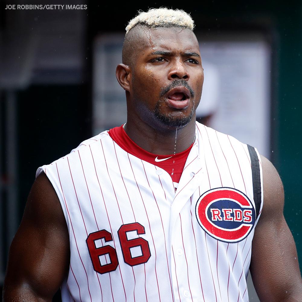 SportsNation on X: Yasiel Puig is headed to the Indians, but we'll never  forget him in a sleeveless Reds jersey.  / X