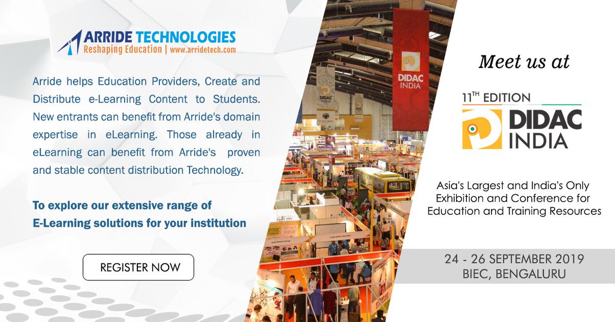 i_am_smita's tweet image. See what's new in #Elearning at #ArrideTechnologies's booth at @DidacIndia 2019. Pre-register to meet: bit.ly/2JjFk3P
@Indiadidac #elearningcontent #learningsolutions #educationtechnology #edtech #UnitingForEducation