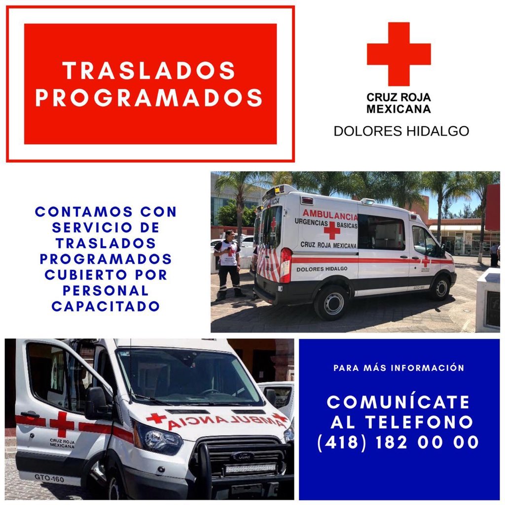 cruzrojadolores's tweet image. Nuestro motor es servir a los demás , es por ello que te brindamos servicio de traslados programados, cotiza el costo de recuperación directamente en nuestras oficinas o (418) 182 0000 
🚑
“Queremos ser protagonistas de una historia en la que la vida triunfa” 🍃
#AyudarNosMueve