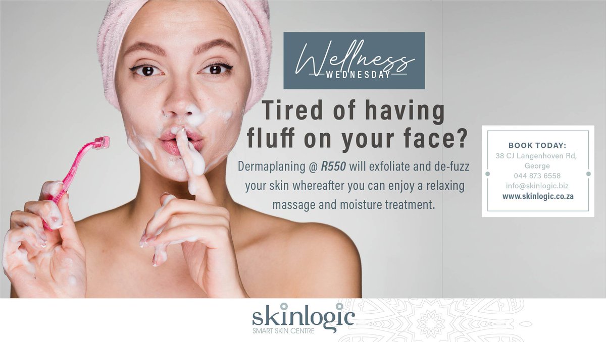 SkinlogicSA's tweet photo. Tired of having fluff on your face? Dermaplaning @ R550 will exfoliate and de-fuzz your skin whereafter you can enjoy a relaxing massage and moisture treatment.

Visit our website on  | info@skinlogic.biz | 044 873 6558

#SkinlogicGeorge #Aesthetics #S ... https://t.co/j7bzhW8nFY https://t.co/kqAKfU6IWO