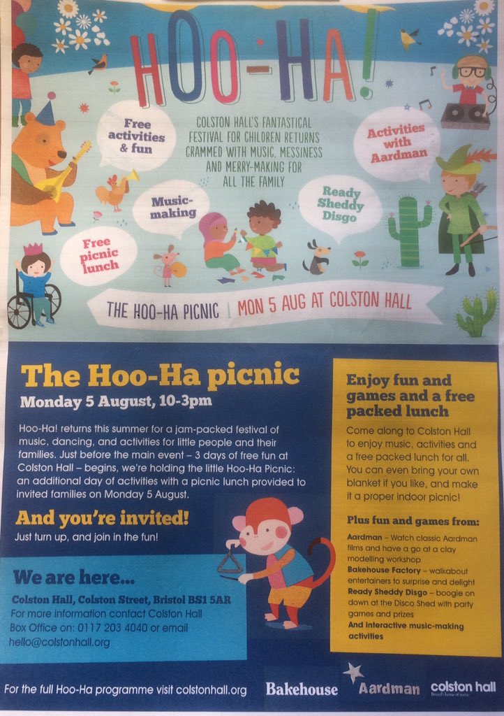 Hoo-Ha Picnic will take place on the 5th of August, from 10-3pm.
Lots of music, activities and a free packed lunch for all!