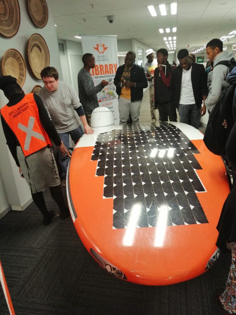 UJLibrary's tweet photo. #UJLibrary in collaboration with the #UJSolarClub is currently showcasing the solar car named Ilanga, which means “the sun” in isiZulu.
The vehicle was designed and built by #UJEngineering students at the university’s Manufacturing Research Centre. #makerspace #engineering #4IR https://t.co/sFAroEMUbA