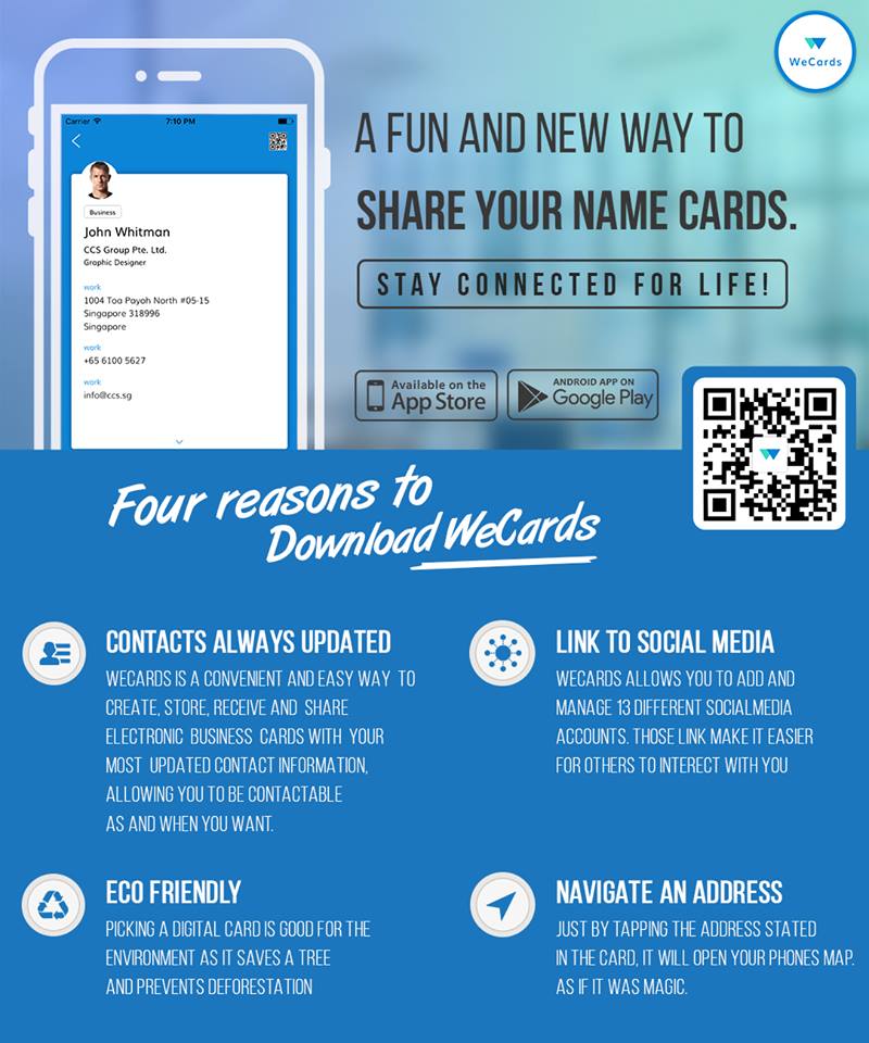 Share and Store Business Cards Straight From Your Fingertips. Get the app now.
Android- tiny.cc/ribj4y
iOS- tiny.cc/zqbj4y

#contactexchange #digitalbusinesscards #entrepreneur #letsgodigital #WeCards