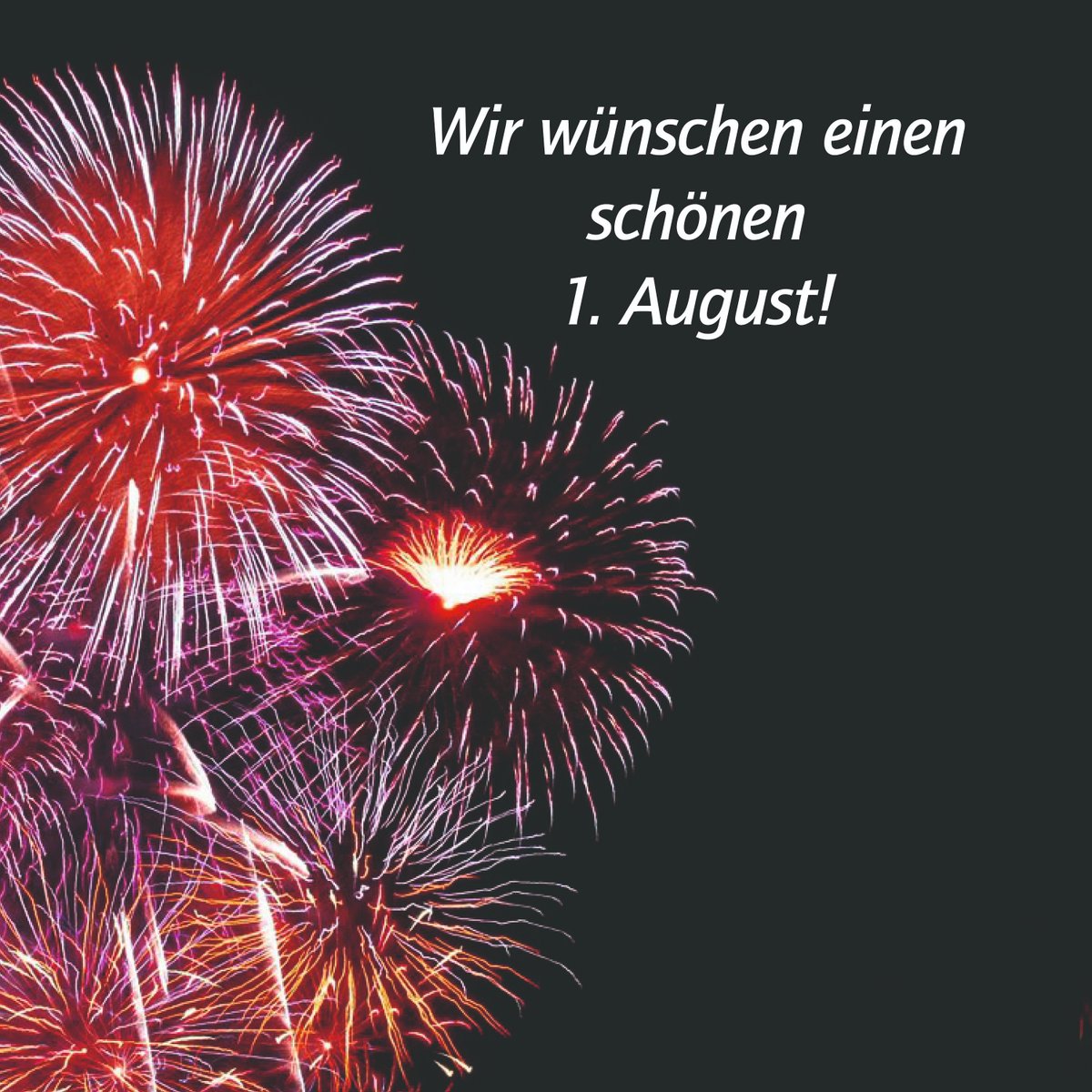 Liebe Kundinnen und Kunden
Wir schliessen heute um 16.00Uhr. Am 1. August bleibt unser Büro geschlossen. Wir sind gerne am Freitag, 2. August wieder zu den normalen Öffnungszeiten für euch da.