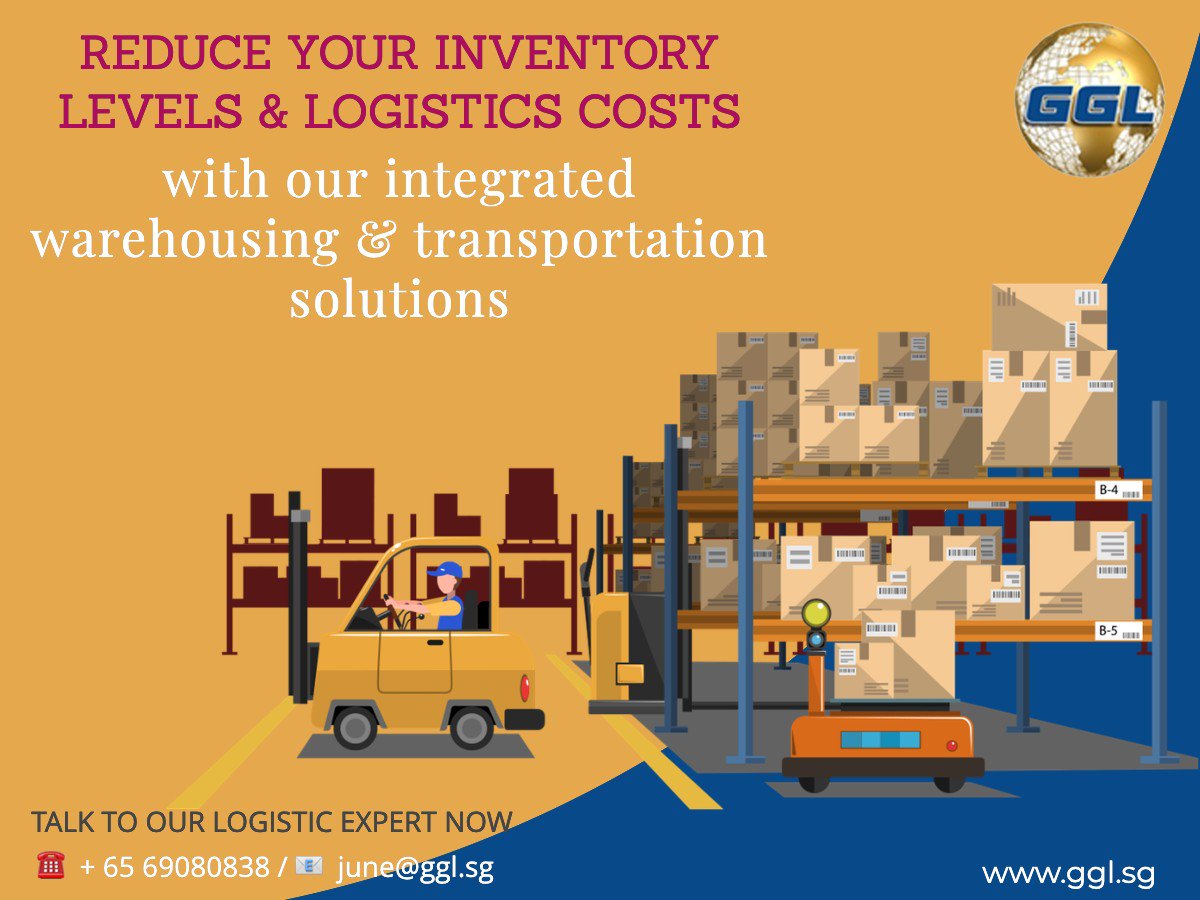 REDUCE YOUR INVENTORY LEVELS &amp; LOGISTICS COSTS
 with our integrated warehousing &amp; transportation solutions. 
Talk to our logistics expert now
☎️ Phone : + 65 69080838
📠Fax : + 65 62706206
📧 E-mail: june@ggl.sg
Web: ggl.sg