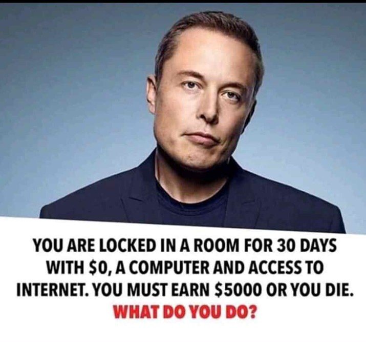 ShieldFinders's tweet photo. You are locked in a room for 30days with $0, a computer and access to internet.
You must earn $5,000 or you die.
What will you do?
#entrepreneur #africa #shieldfinders #GetEmpoweredNow #financialinclusion #trending #ShieldMonie #onlinebusiness #affiliatemarketing #GIDITRAFFIC https://t.co/L95V4m7n6z