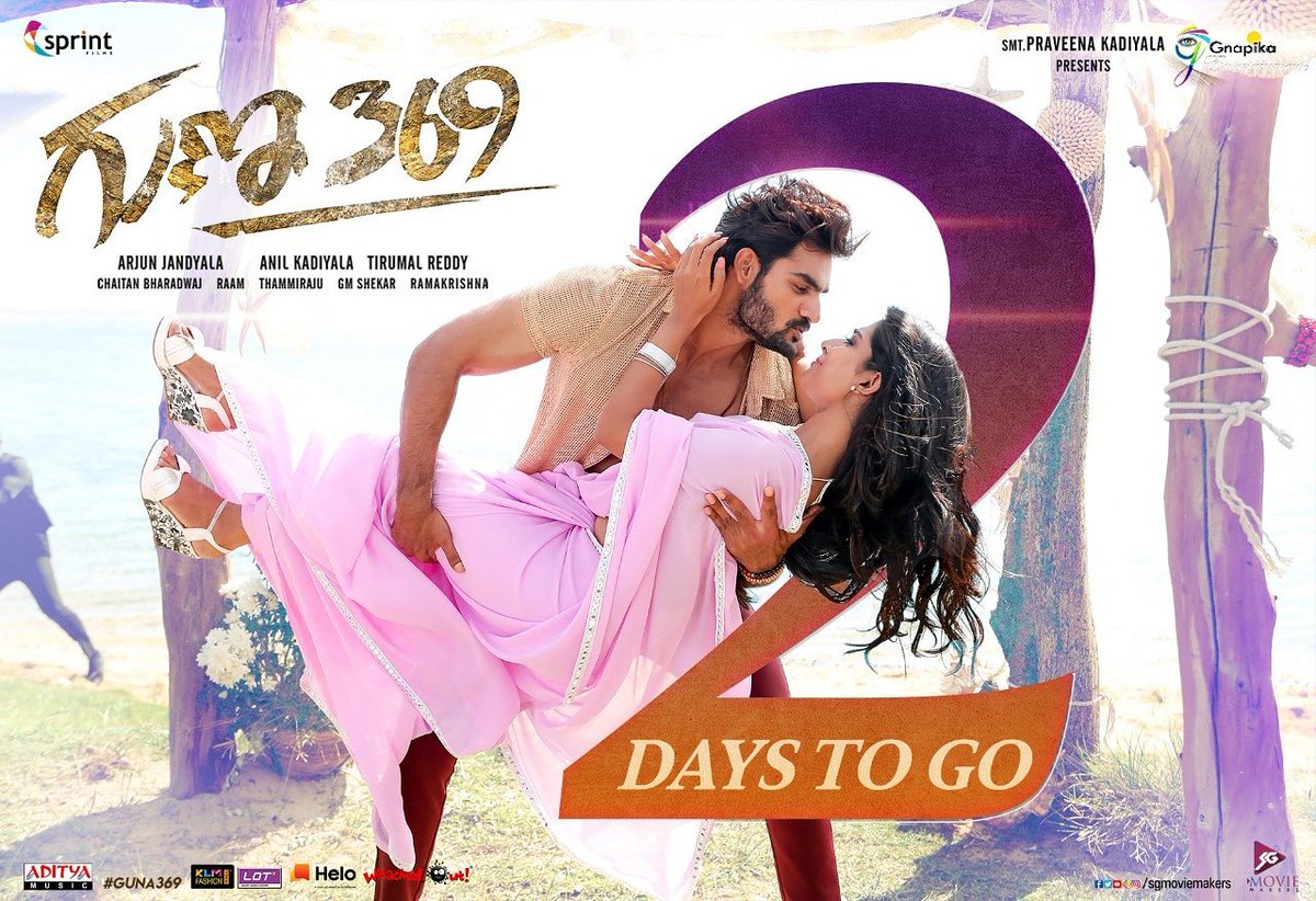 We're coming to mesmerize you on Silver screen in 2Days..

#Guna369OnAug2nd 
@ActorKartikeya @AnaghaOfficial @ArjunJandyala @chaitanmusic @sgmoviemakers @urstirumalreddy @ursanilkadiyala @urspravina @SprintFilms @GnapikaEnt @adityamusic