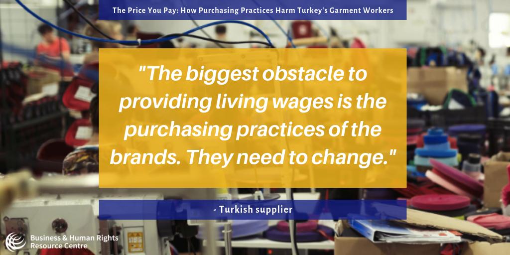Latest @BHRRC report finds brands' purchasing practices fuel the exploitation of garment workers in Turkey's #FastFashion supply chains 👉 bit.ly/2LLf1pV | #WhoMadeMyClothes #ThePriceYouPay