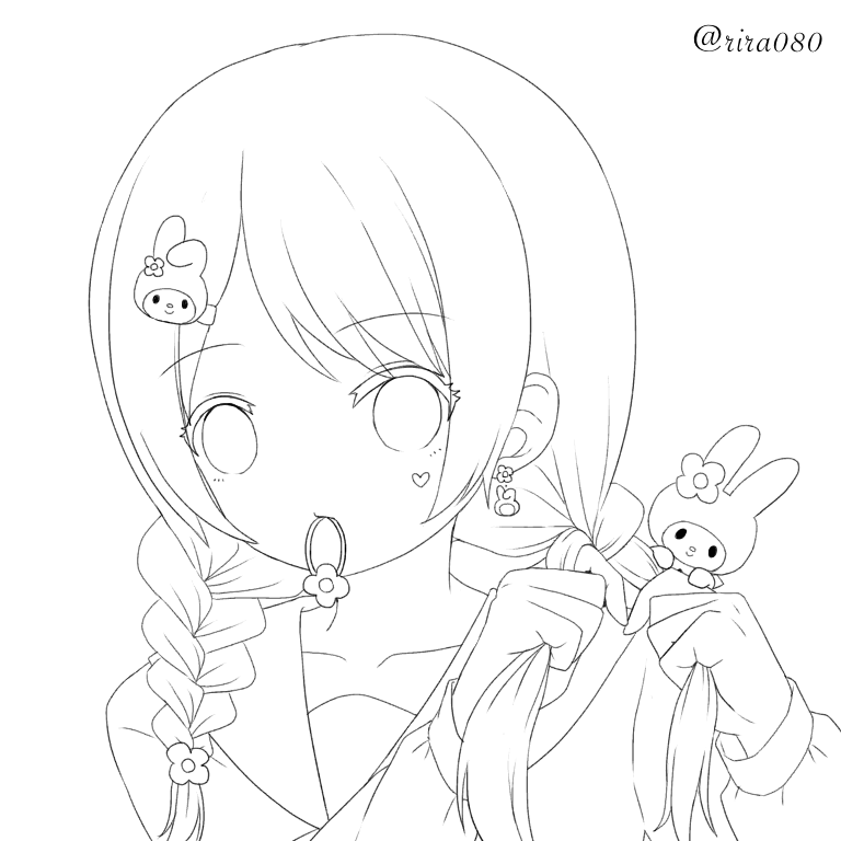 Rira 線画を晒すと誰かが色を塗ってくれるかもしれない マイメロ無しのノーマルバージョンも置いておきます 良かったら塗ってやってください マイメロ 三つ編み アイビス T Co Rf4ck1lxke