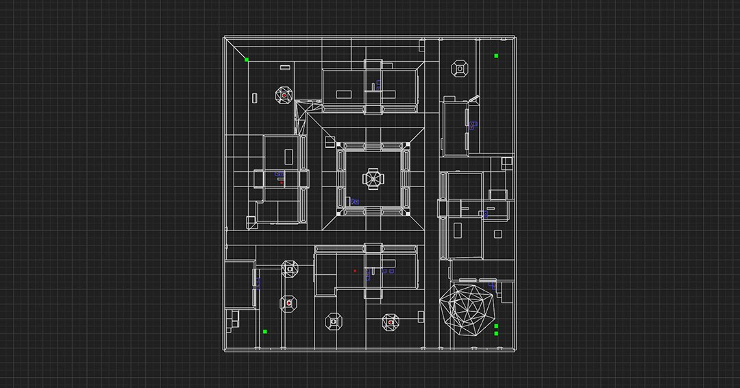 WizardExt's tweet image. Crossfire. A new Action Quake 2 map. Medium sized open map. A courtyard surrounded by apartment buildings. Behind the buildings there are pathways and each building has a passage that connects to the courtyard. #actionquake2 #quake2 #idtech2 #gamedev #leveldesign