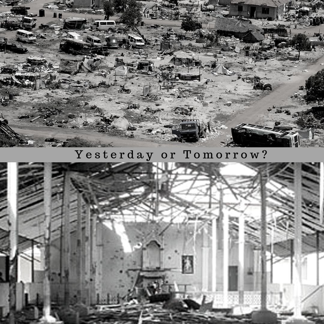 CEJ_SriLanka's tweet photo. Top: destruction in Mullivaikal, last stages of war 2008-2009. 
Bottom: Sacred Heart Church in Madu destroyed in a cross-fire.
Is there compensation for those who lost homes, schools and places of worship?

pics:https://t.co/YFRJfJKY7C /TamilGuardian
#LetsTalk
#YouthForTJ https://t.co/RoHag0spKZ