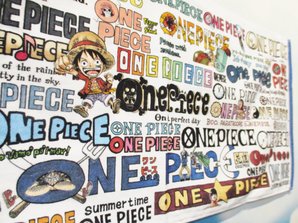 One Piece 麦わらストアあべの店 新商品 原画商品 One Piece ロゴがいっぱいフェイスタオル19ver 1 800円 税 好評発売中 麦わらストア Onepiece