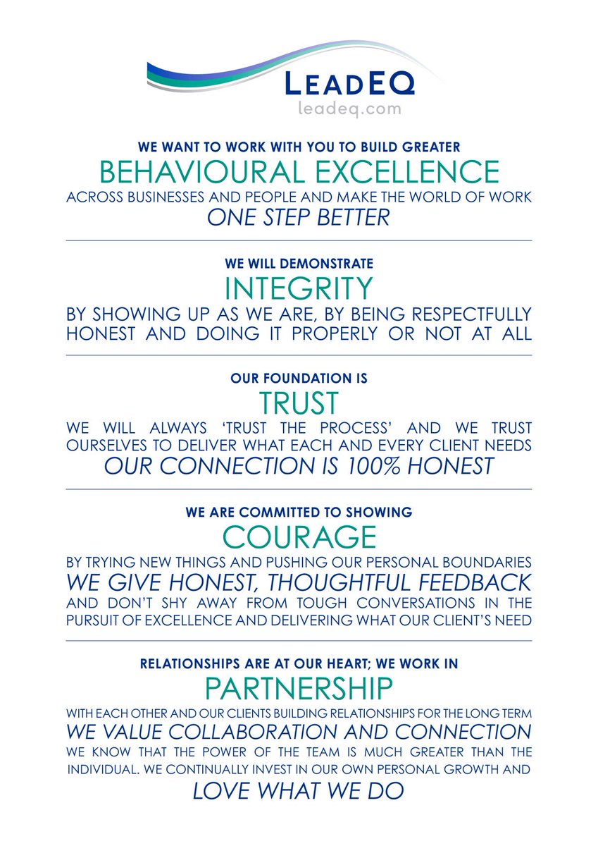lead_eq's tweet photo. The LeadEQ Manifesto;our commitment to each other and all our clients #behaviouralexcellence #liveyourvalues #lovewhatyoudo https://t.co/XoJy0AwxGX