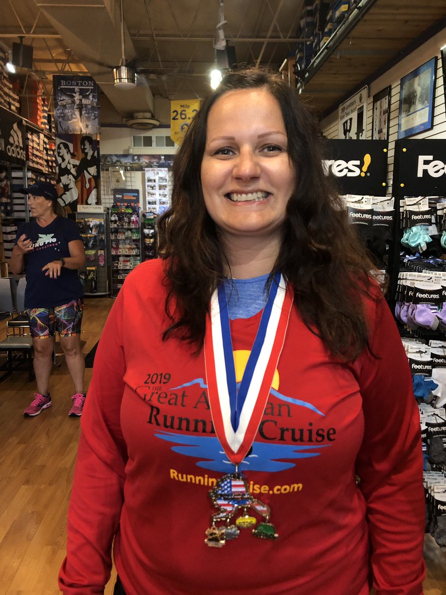 RunningForKicks's tweet photo. #MedalMonday! Jennifer just got back from enjoying the #GreatAlaskanRunningCruise! During her week she did the:
✔️Moosehead 5K Anchorage 
✔️Glacier 5K/Half Marathon Juneau 
✔️Gold rush amazing race Skagway 
✔️Tongass Rain forest 5K/10K Trail Run Ketchikan https://t.co/vT0NZC0e5z