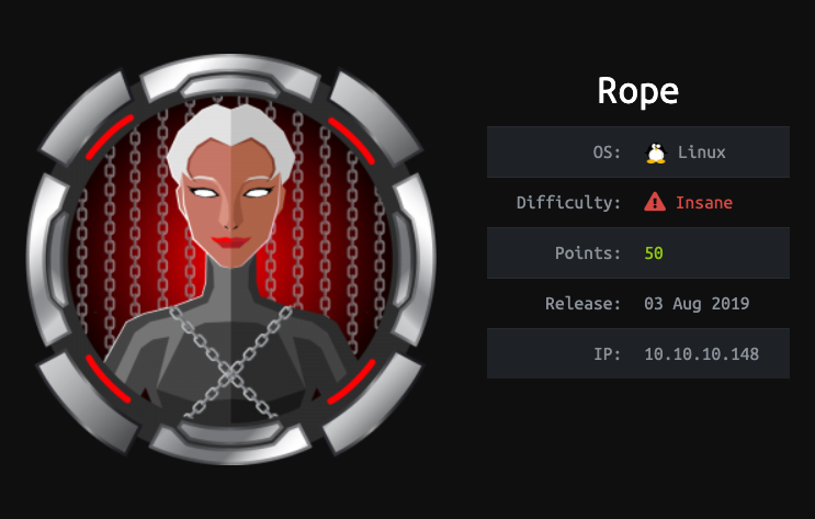 Cut off the strings that holds you down! Rope will go live 03 August 2019 at 19:00:00 UTC. Fortune will be retired! You still have time to hack your way in at: hackthebox.eu/#join