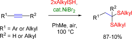 AsianJOrgChem's tweet photo. Nobukazu Taniguchi (#Fukushima) and Kenji Kitayama (#Daicel) report a #nickel-catalyzed dihydrosulfenylation of #alkynes with thiols #radicalreactions https://t.co/Y8mVOoHFDa https://t.co/6ls86983Wb