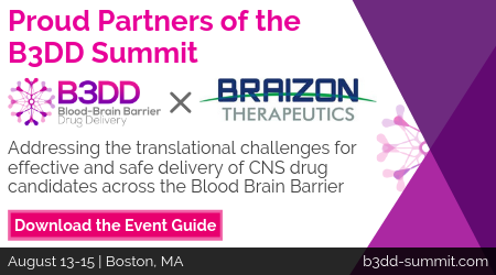 Braizon_en's tweet photo. @Braizon_en proudly announces partnering with @HansonWade for the #B3DDSummit Aug 13-15th in #Boston offering an in-depth discussion on the translational challenges of #brain #drugdelivery across the #BBB to treat #CNSdisorders see https://t.co/BzaKDQh6IR for more details https://t.co/xI0Qnttdv1