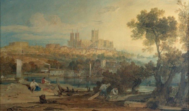 And this beautiful view of Lincoln from the Brayford, painted by one of England's most celebrated artists, JMW Turner. The painting was bequeathed to the city in 1962 by Mrs Dudley Pelham.