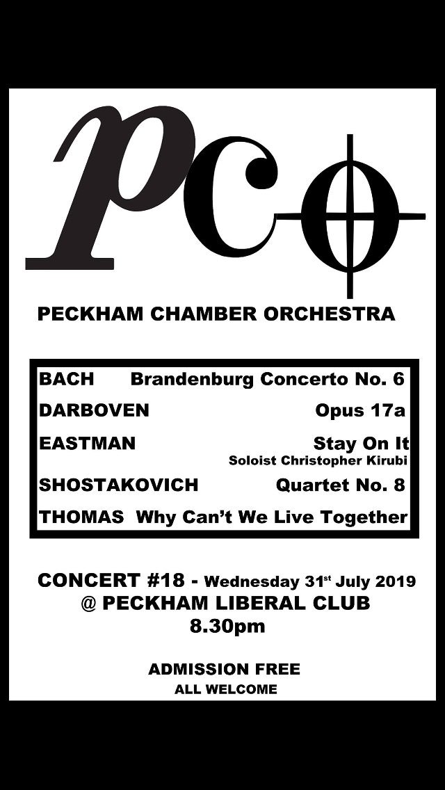 Foxy Moron (@foxymoron87) on Twitter photo PCO concert #18 is TONIGHT <a href="/PeckhamLibClub/">Peckham Liberal Club</a> bringing you Bach, Shostakovich, Timmy Thomas + Julius Eastman - free entry - donations collected. See you there! PCO concert #18 is TONIGHT <a href="/PeckhamLibClub/">Peckham Liberal Club</a> bringing you Bach, Shostakovich, Timmy Thomas + Julius Eastman - free entry - donations collected. See you there!