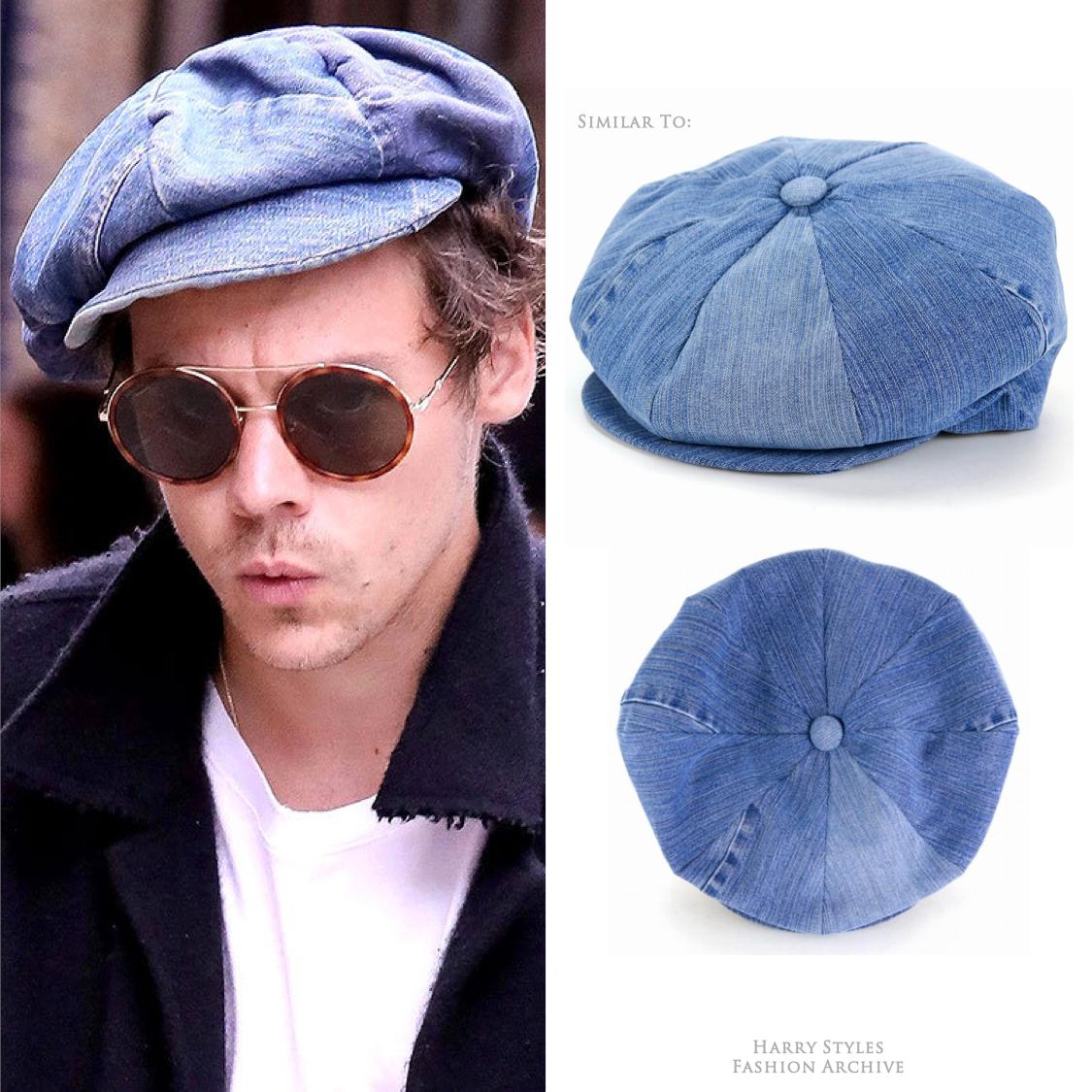 Harry Styles Fashion Archive Harry Wore A Recycled Denim Newsboy Cap Out In London Recently Given That It S Made From Recycled Jeans Each Hat Is Unique More Info On The
