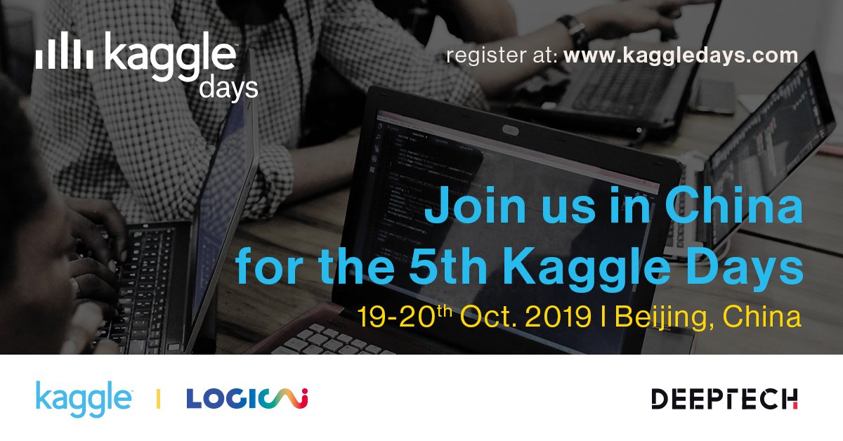 First speakers at Kaggle Days China to be announced soon!

Choose your track: Novice or Expert and join us in Beijing at next Kaggle Days: kaggledays.com/china/