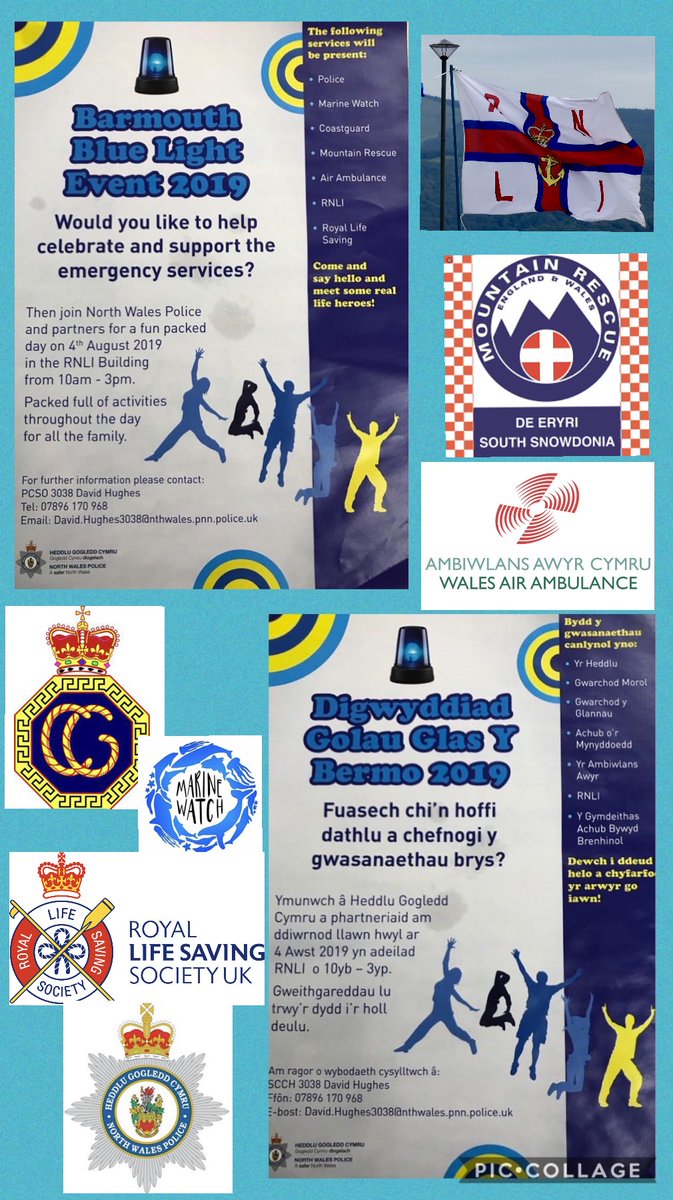 RNLI_Barmouth's tweet photo. Come join us this Sunday 4th August at Barmouth RNLI for our annual Blue light event. Meet the Police, Marine Watch, Coastguard, Mountain Rescue, Air Ambulance, Royal life saving and of course Barmouth RNLI #BlueLightEvent #Barmouth #RNLI https://t.co/hRKm1vbbvy