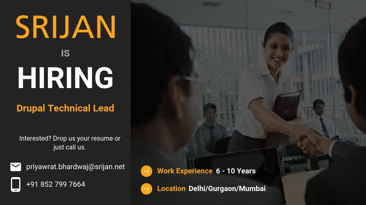 Srijan's tweet image. We are looking for a Drupal Technical Lead. Come join us for an eventful career at hubs.ly/H0k1svY0 
#DrupalJobs #JobOpening #HiringNow