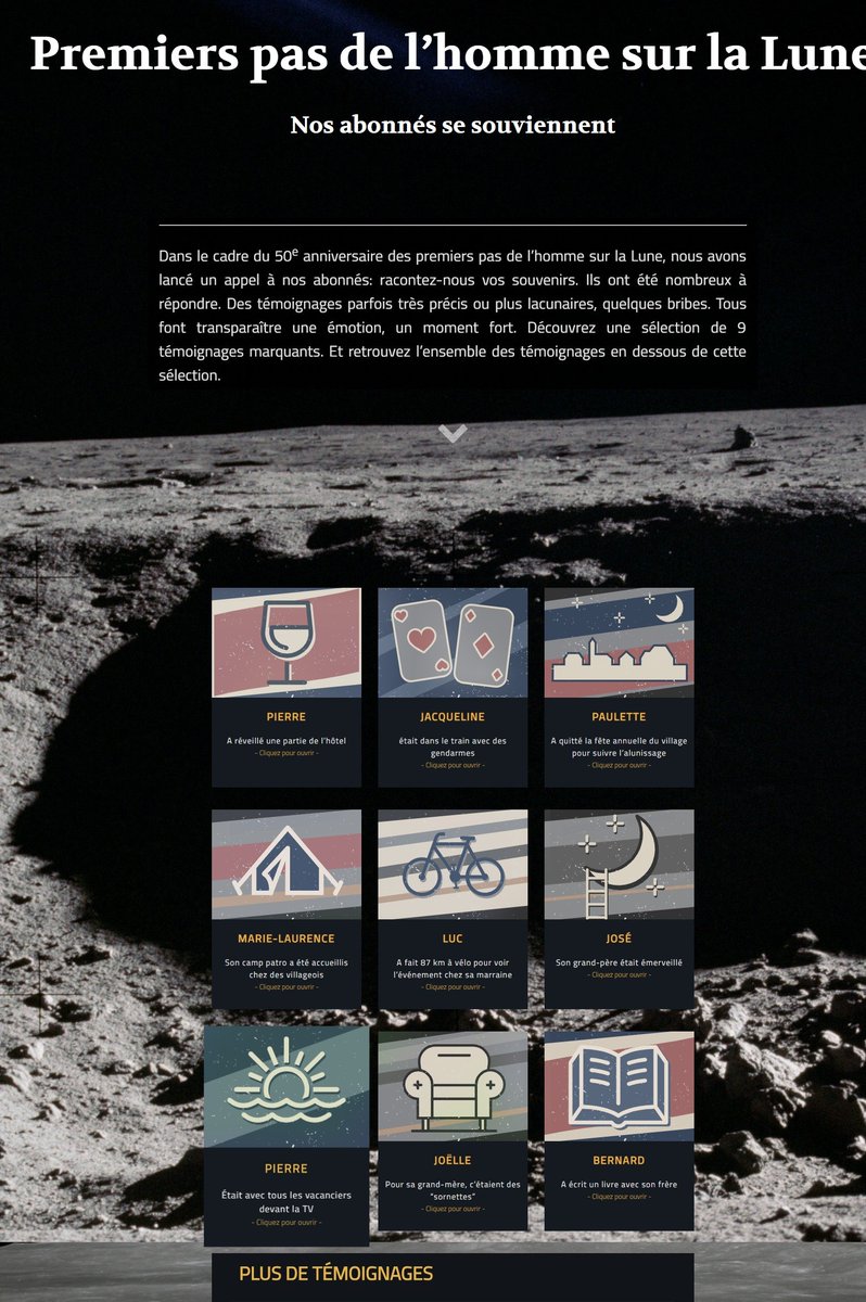 arnaudwery's tweet image. [RE] Pour les premiers pas de l'homme sur la🌛 , la rédaction de @lavenir_net a demandé à ses abonnés de partager leurs souvenirs. 
Le #weblab a créé un #longformat pour mettre ces souvenirs en évidence. 
À (re)découvrir en accès libre 👉 bit.ly/2LO0IAE