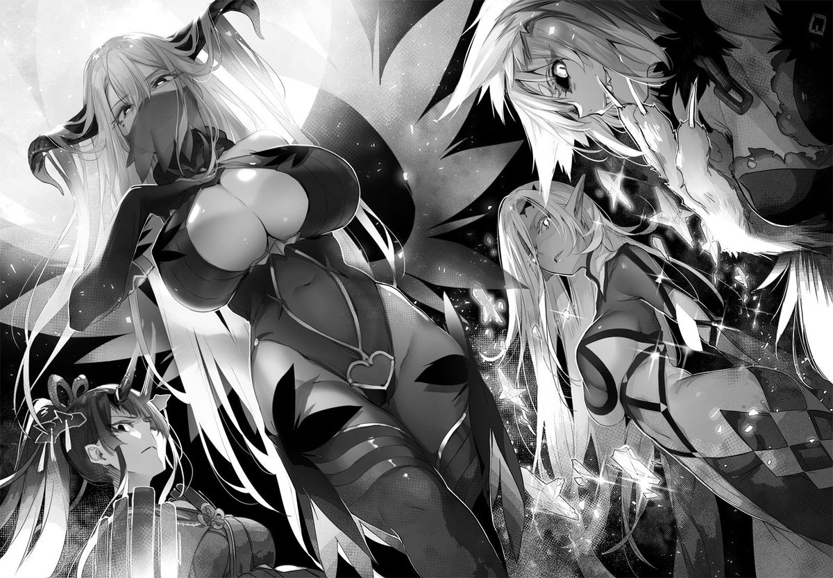 mf文庫j編集部 毎月25日発売 Twitter वर いま売れてるおねえさん コミカライズも決定した 神童勇者とメイドおねえさん 最新2巻が絶賛発売中 本日はモノクロイラストをご紹介 迫力満点の 見開きイラスト シオンに仕えるメイドたち四人の真の姿