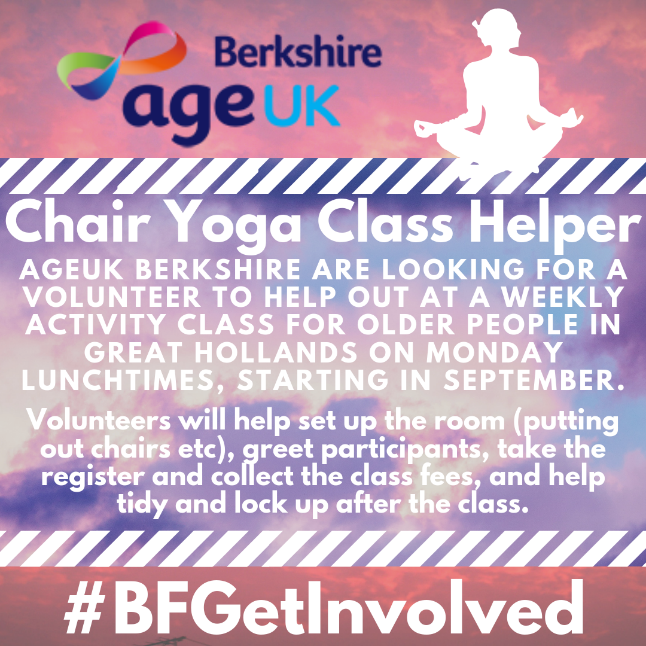involveVCS's tweet photo. Fancy a weekly chair yoga class? @AgeUKBerks need someone to help set up their #Bracknell session &amp; greet participants etc, starting in September. Plus, #volunteers get to enjoy the session for free! Visit https://t.co/kKAZ1TFssT #BFGetInvolved #ActiveLiving https://t.co/EQLTEH6nci