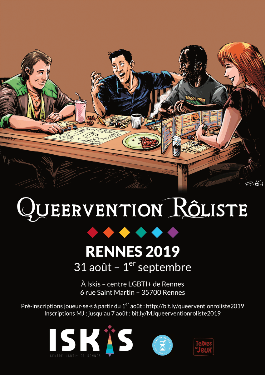 iskisrennes's tweet photo. Et voici l'affiche de la #Queervention #rôliste #Rennes 2019 ! Une convention de #JeuDeRole ouvert à tou⋅te⋅s dans notre centre #LGBTI+. https://t.co/tQ8sjID7yT