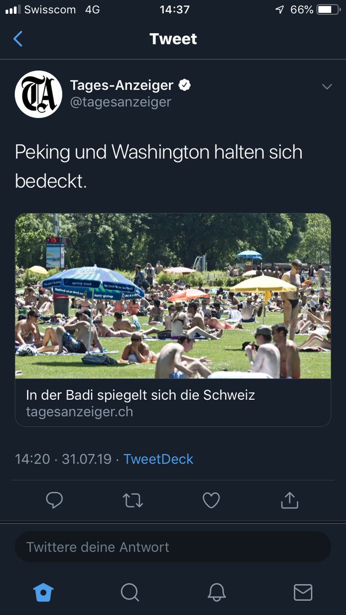 Schade. Mich hätte die Meinung der Herren Trump und Xi zu den Schweizer Badis brennend interessiert.